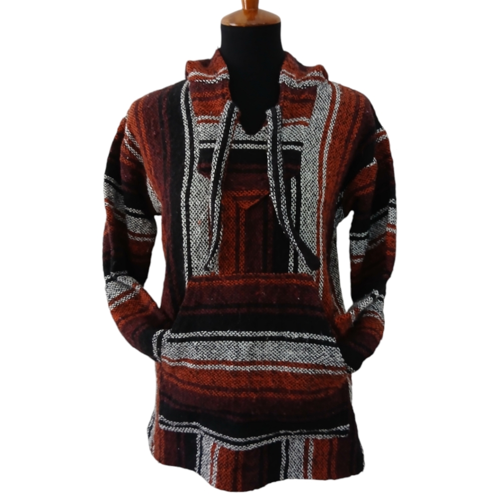Mexican Baja Hoodie Hippie Surf Poncho Sweater Sweatshirt Pullover Unisex Small